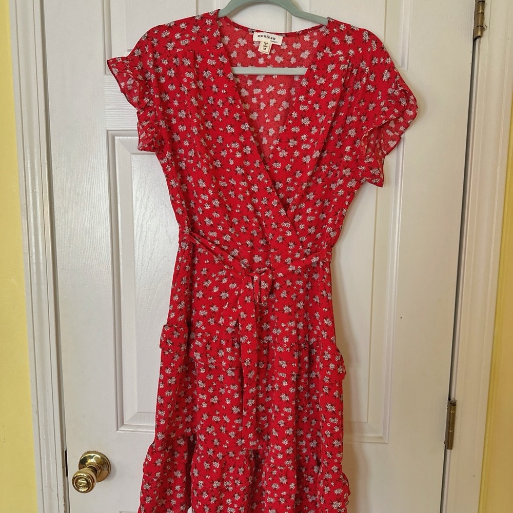 Monteau Red Floral Midi Dress